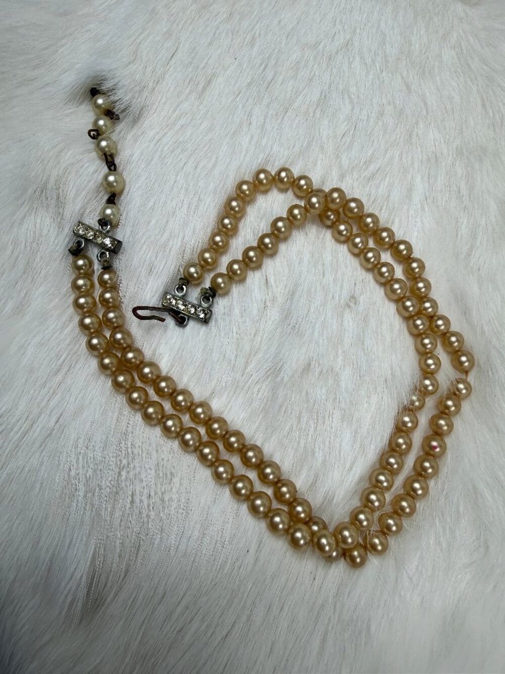 Vintage Multi-Strand (2) Faux Pearl Beaded Necklace w/ Hook Closure 13.5"